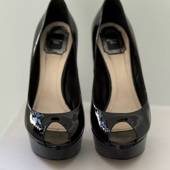Authentic Christian Dior Miss Dior Black Patent Platform Peep Toe Pumps Sz 40/10 - Picture 5 of 7